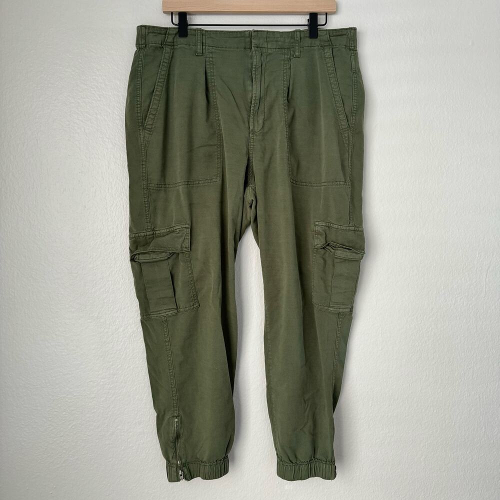 GAP Womens Green Cargo Jogger Pants Baggy Stretch Waist Zip Bottoms Size 16
